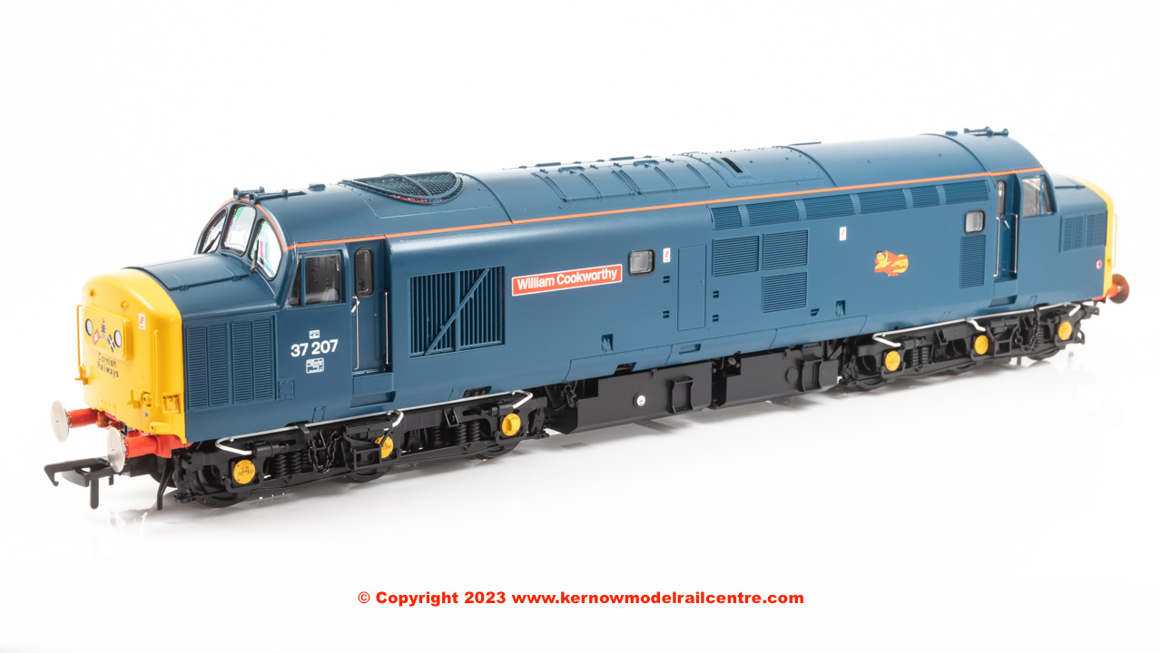 35-302ZSFX Bachmann Class 37/0 Diesel Locomotive number 37 207 "William Cookworthy" in BR Blue livery with Cornish Railways branding - Era 8